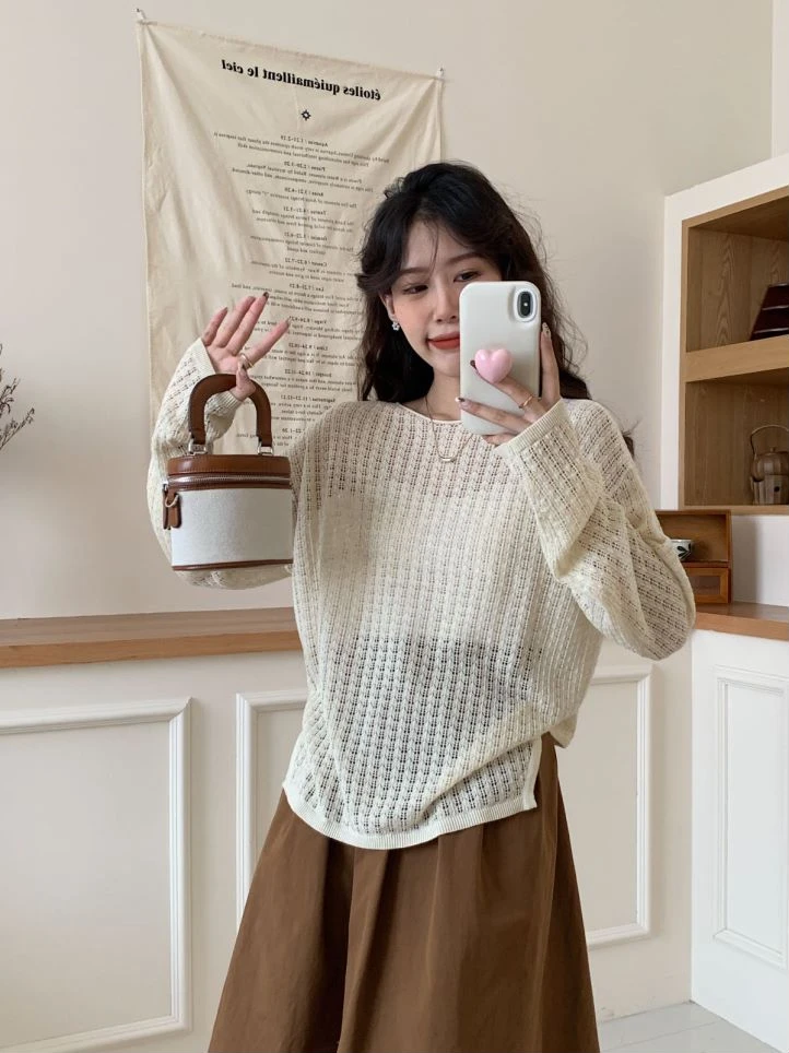 【908825】韩系慵懒风镂空百搭镂空罩衫中长款