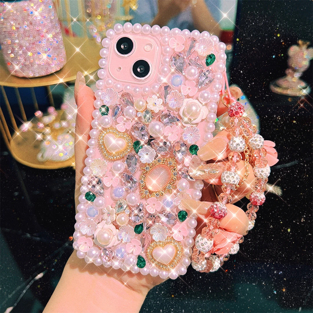 【苹果/华为/OPPO/VIVO/小米】手工DIY镶满钻粉钻珍珠花仙子手机壳
