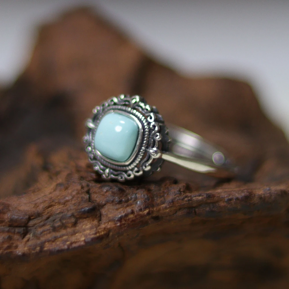 绿松石戒指·方形蛋面·S925银镶·多样性发一·SLS7703