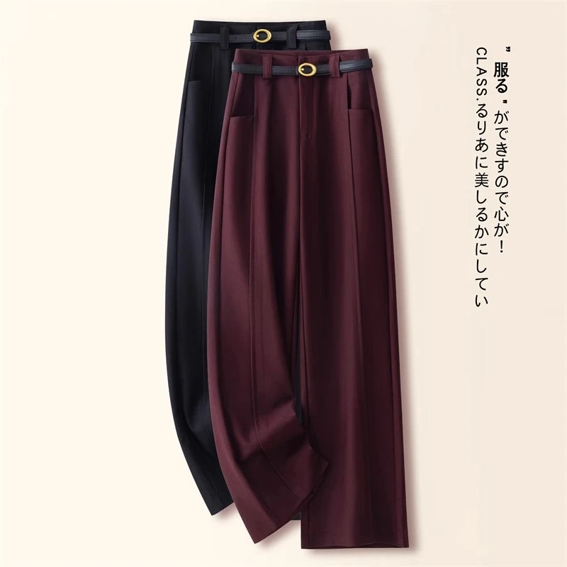 安可拉红阔腿裤女秋冬2024新款今年流行爆款休闲西装毛呢直筒裤子