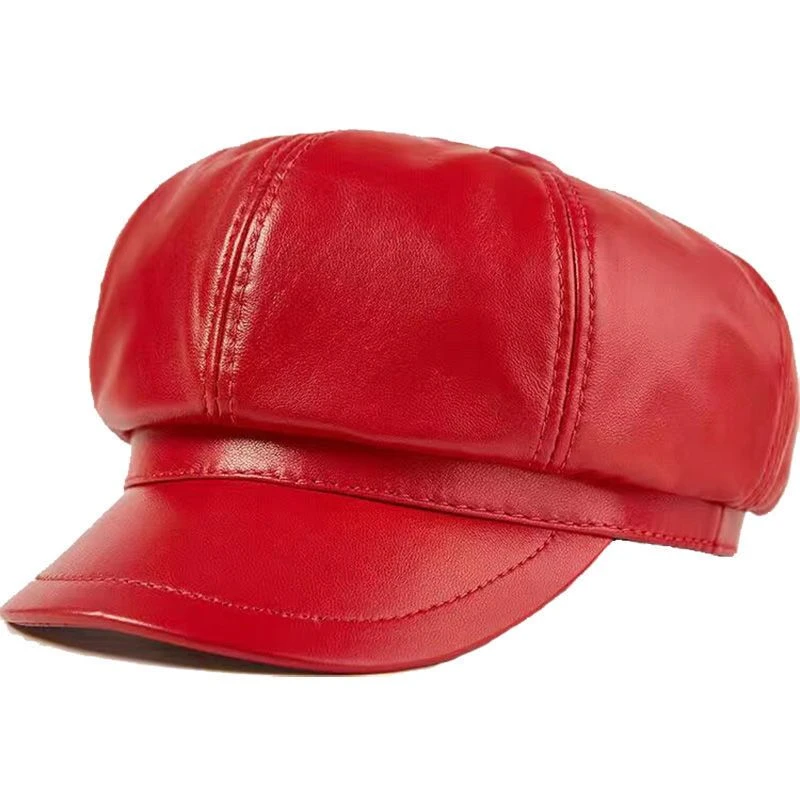 春秋冬季八角帽明星同款真皮帽子中青年羊皮韩版百搭薄款贝雷帽潮