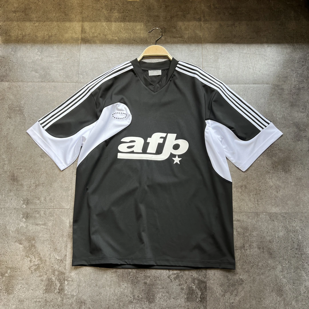 2024新款美式速干运动风半袖薄款V领体恤拼色t宽松男女短袖T恤潮