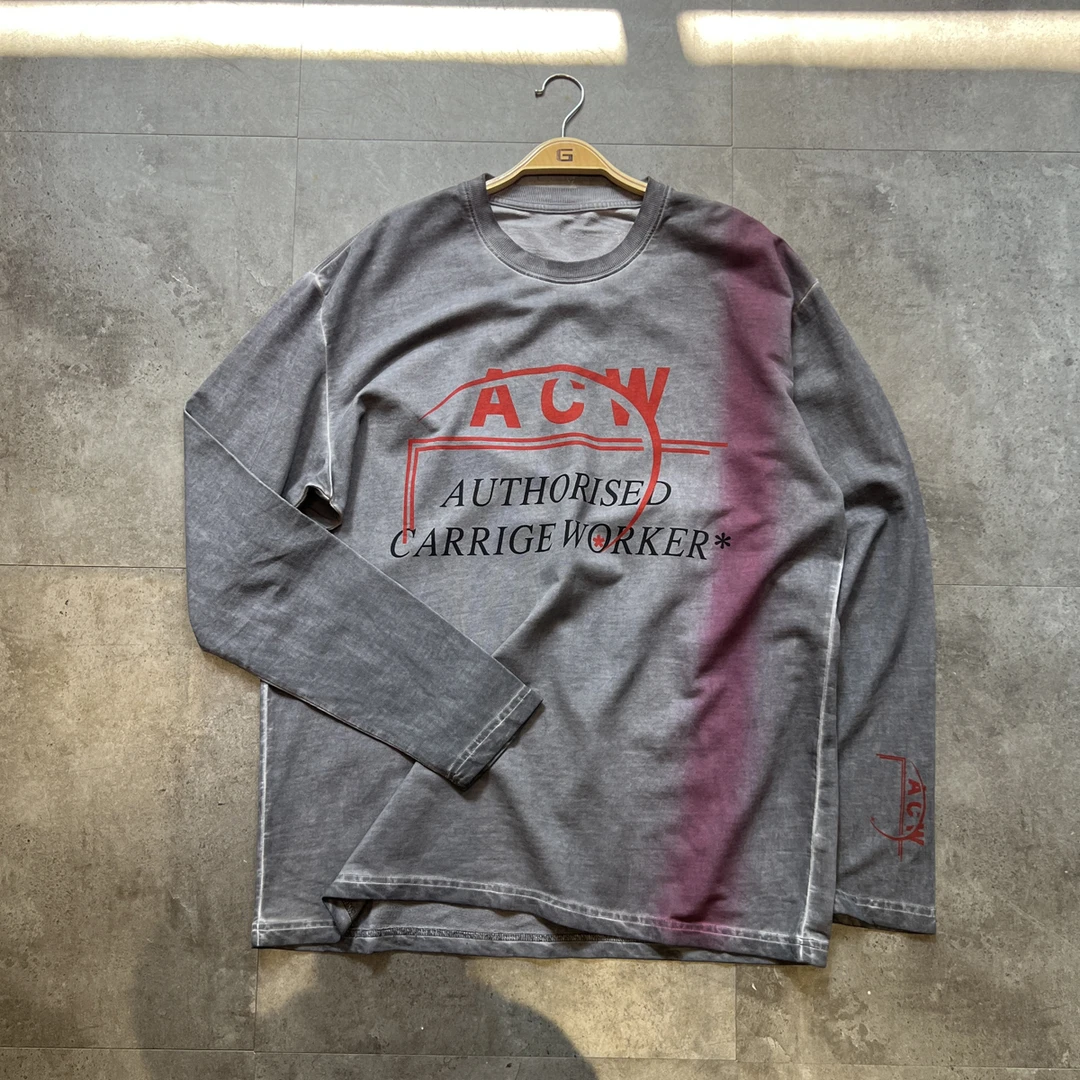 特价断码清货！美式复古字母长袖T恤男女洗水做旧脏脏衣宽松体恤