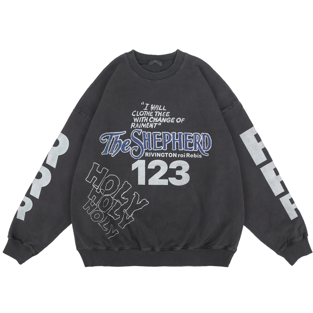 特价清货！480g重磅毛圈小领口圆领卫衣宽松男女加厚做旧洗水潮人