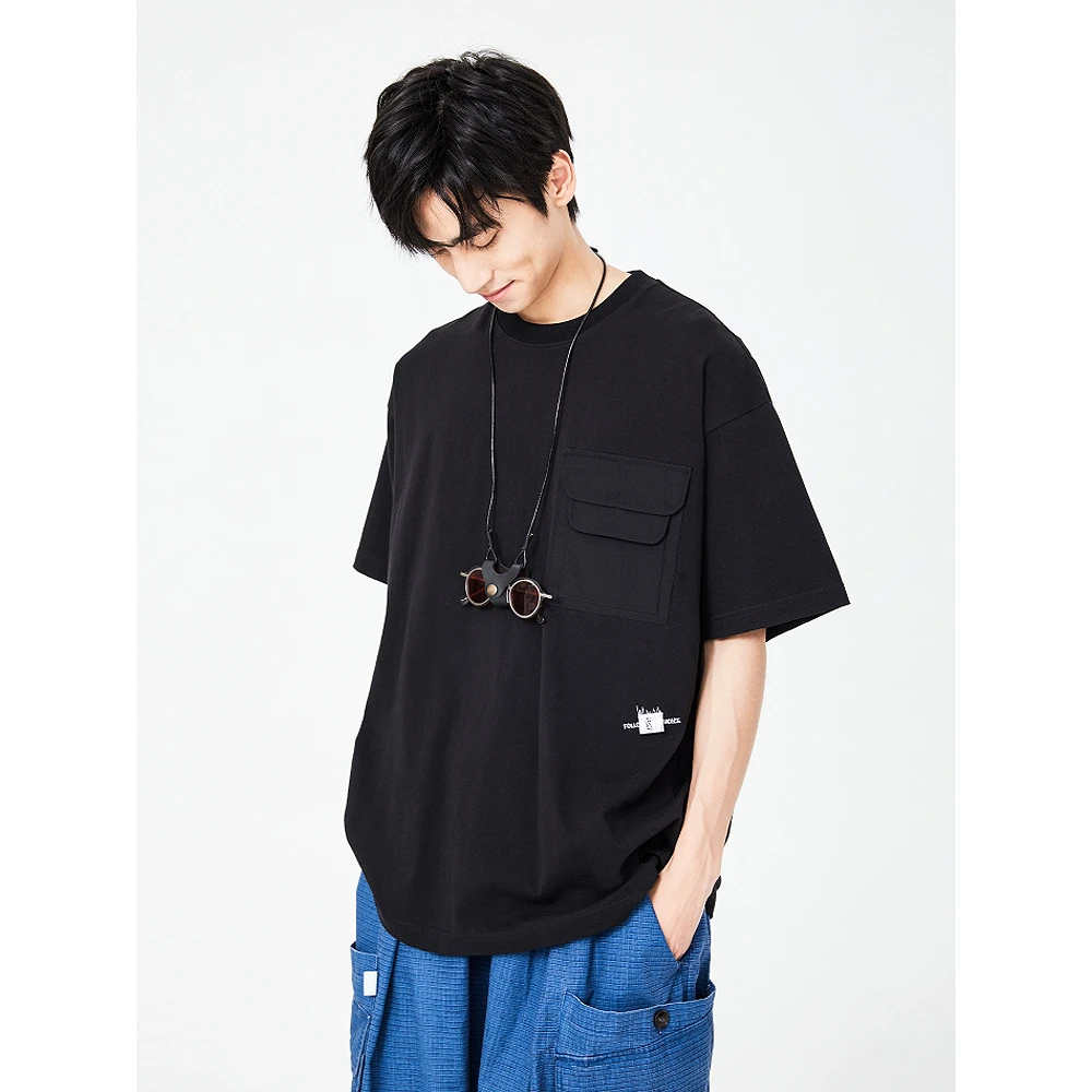 特价清货！300g重磅！国潮刺绣字母工装大口袋T恤短袖宽松男女潮t