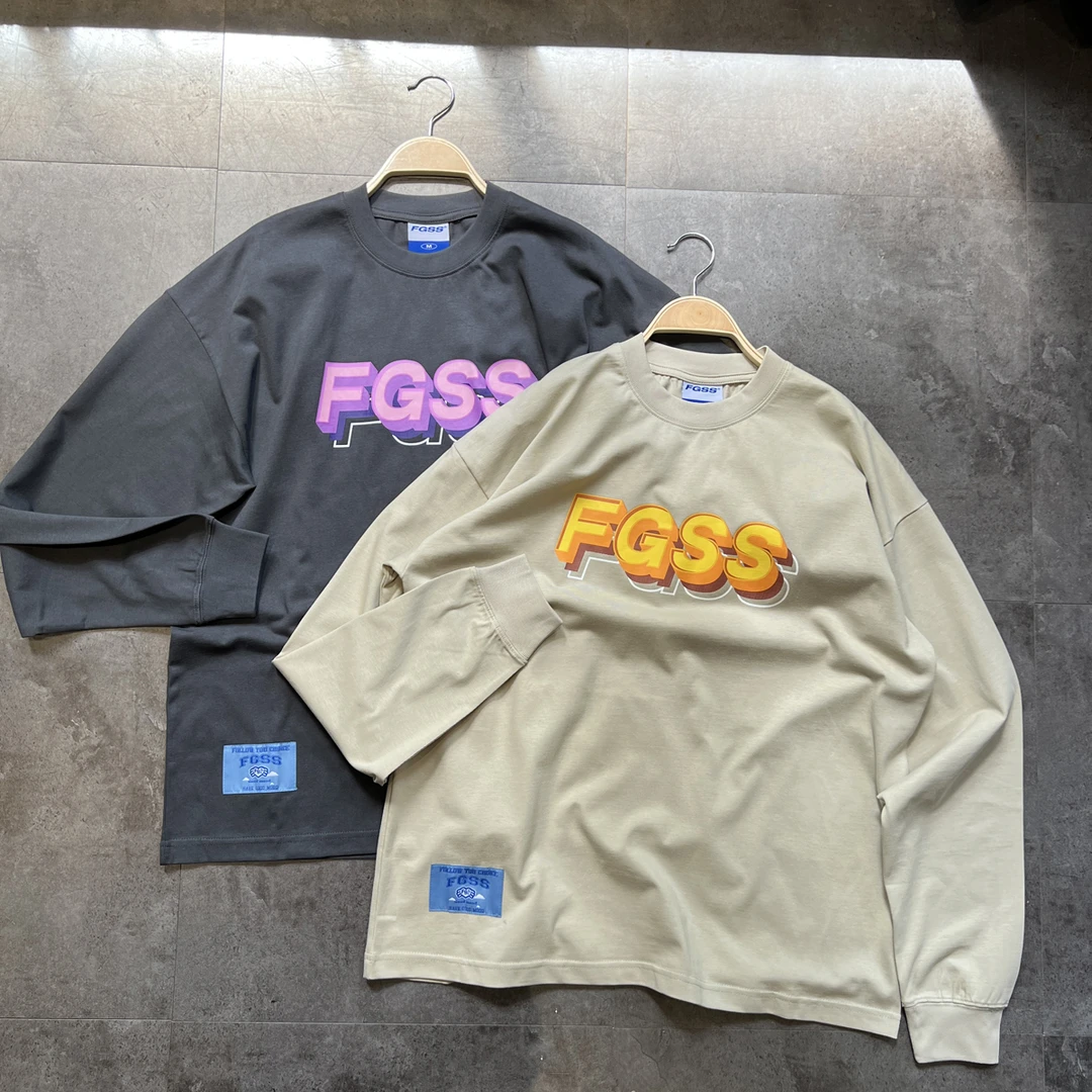 特价清货！350g重磅原创国潮基础字母logo宽松长袖T恤男女打底秋冬