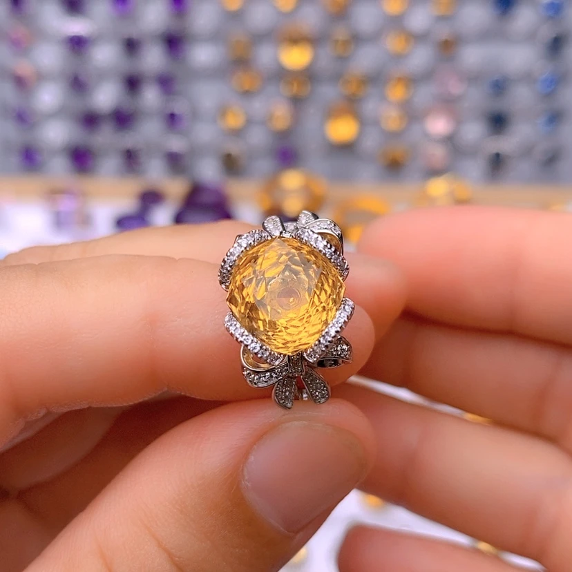 【闪购商品】黄晶戒指银S925镶嵌