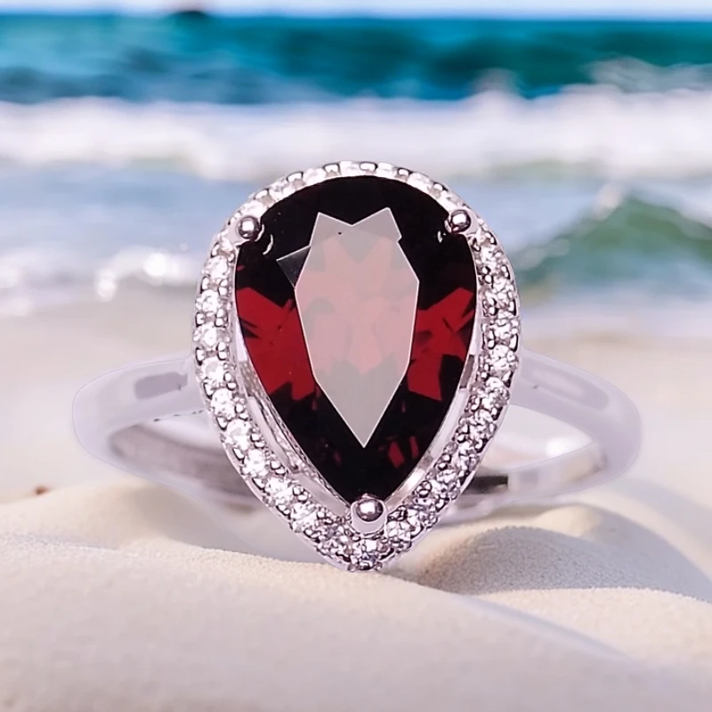 天然石榴戒指经典大气时尚轻奢气质精致甜美红色小众简约个性