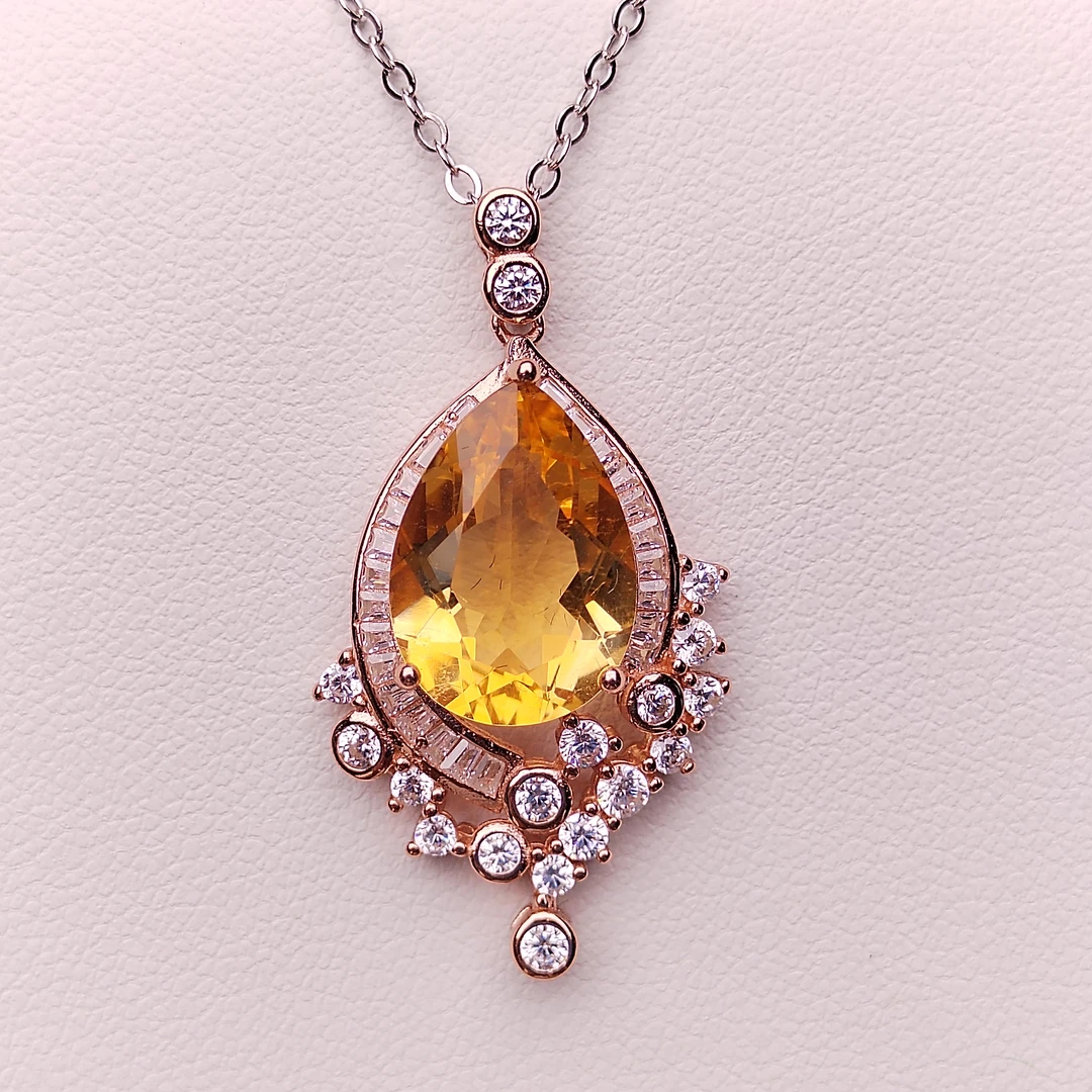 天然黄水晶吊坠时尚气质轻奢百搭精致优雅大气奢华满钻s925银镀金