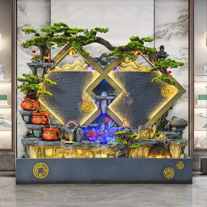 轻奢侈别墅水幕墙屏风隔断假山流水造景观流水墙落地摆件松弛感