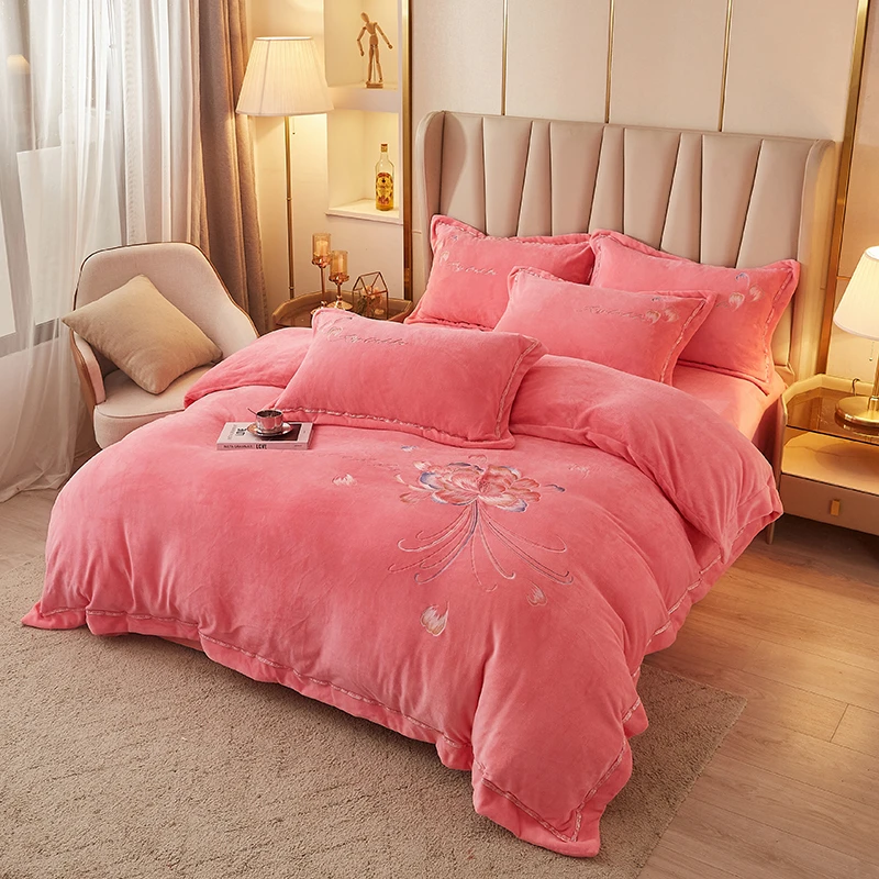 NWW高克重加厚牛奶绒刺绣款四件套zb芳华