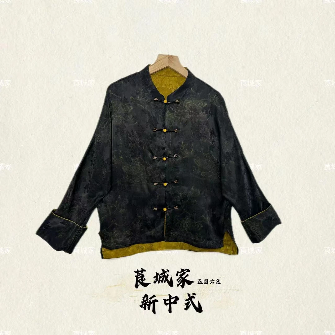 S813捻金沙  秋款新中式双面穿老料黑金外套