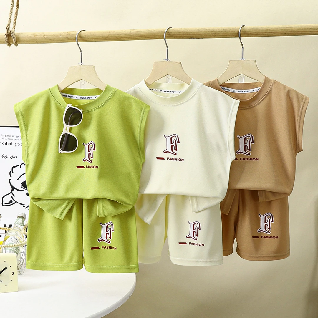 爆款儿童夏季背心套装薄款家居服套装卡通短裤透气男女洋气