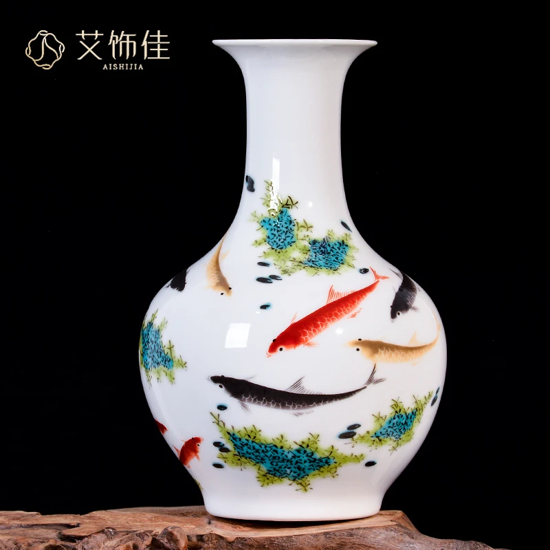 景德镇手工陶瓷器粉彩陶瓷花瓶插花干花新中式家居客厅新房装饰品