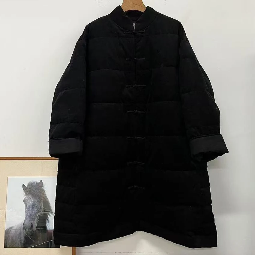 荼33939细灯芯绒中长盘扣加厚棉袄