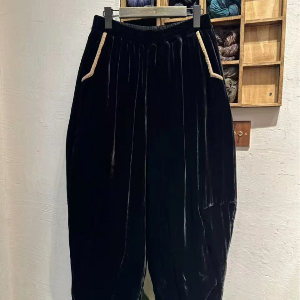 荼33932加厚夹棉裤直筒金丝绒高端不倒绒长裤子