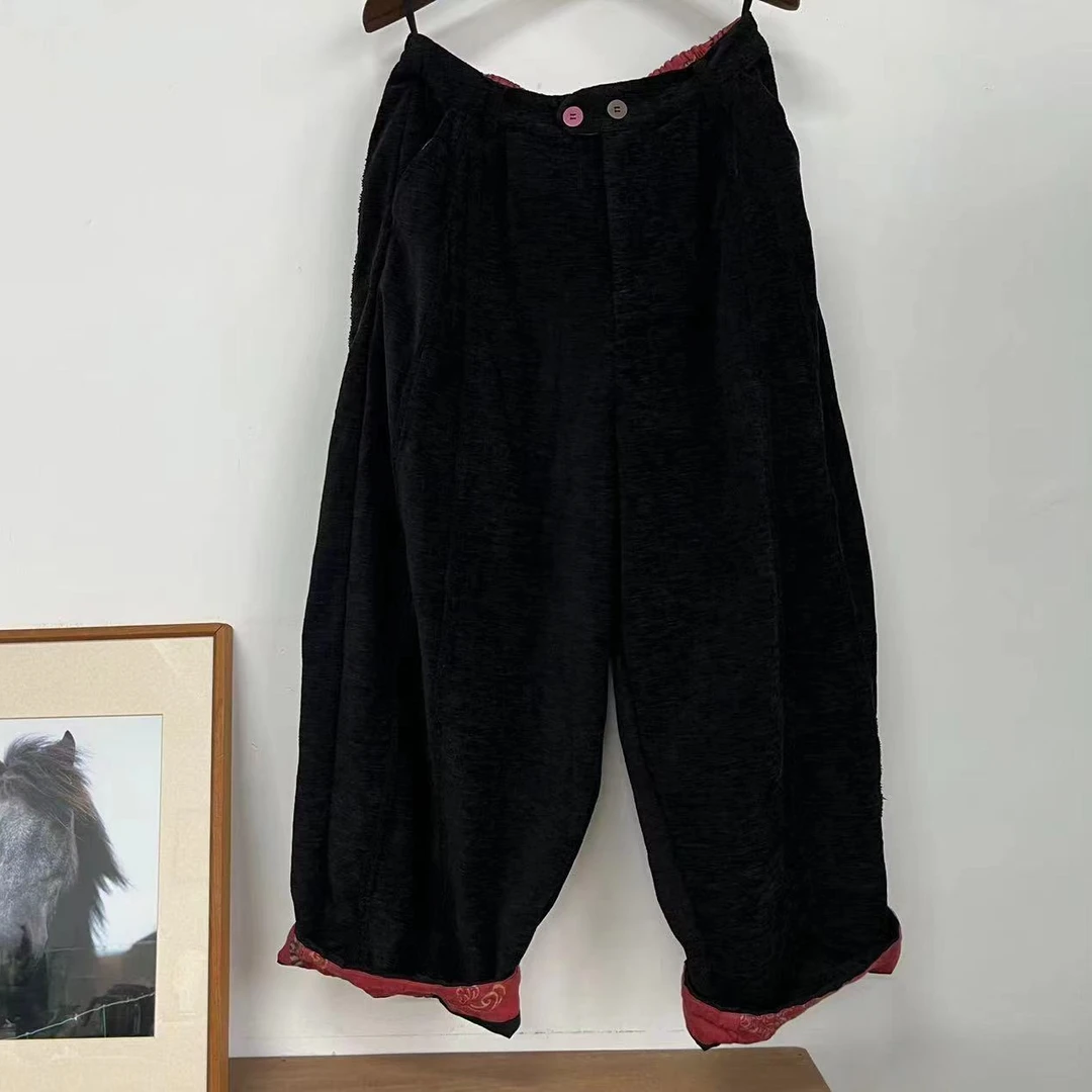 荼33829秋冬双层加厚直筒休闲裤子