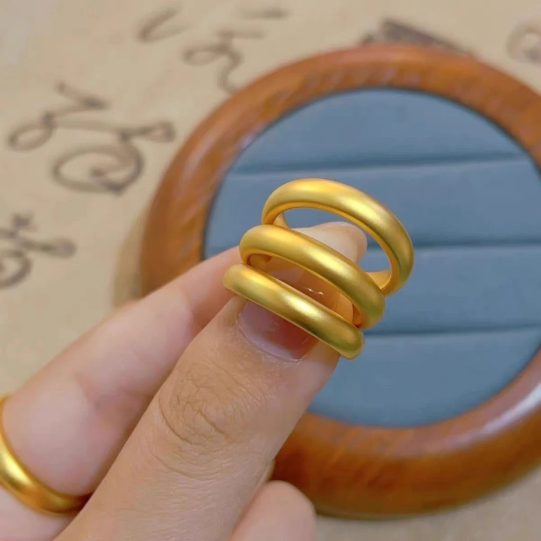 铜合金戒指 宽面戒指4毫米古法素圈泥鳅背精工百搭男女对戒闭口