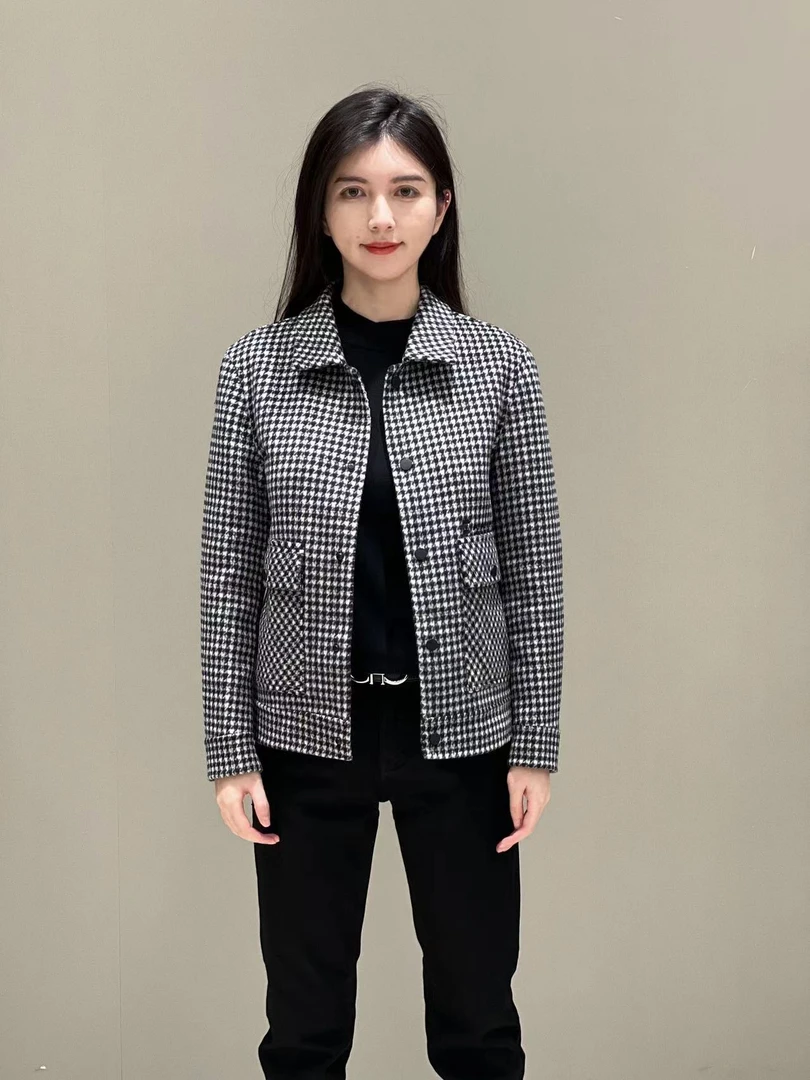 凡瓦2025新款男士秋冬翻领时尚休闲经典百搭千鸟格夹克外套（0134）