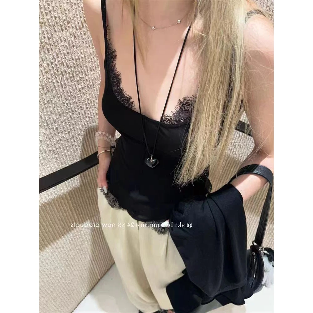 蕾丝边吊带背心女夏季新款美背一体外搭打底内搭修身显瘦短款上衣