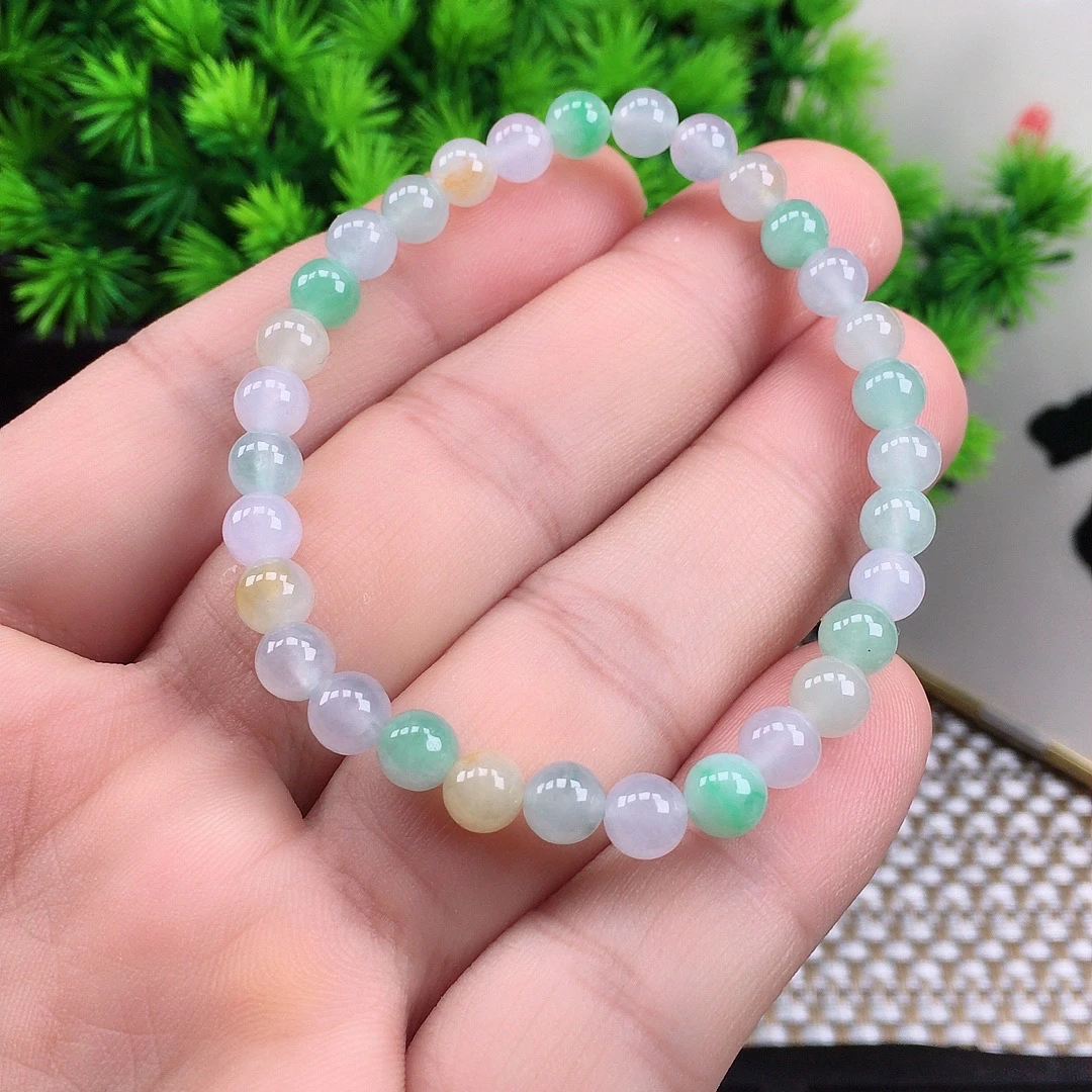 彩色手串圆珠珠手链缅甸天然翡翠A货多宝手串糖果色玉手串