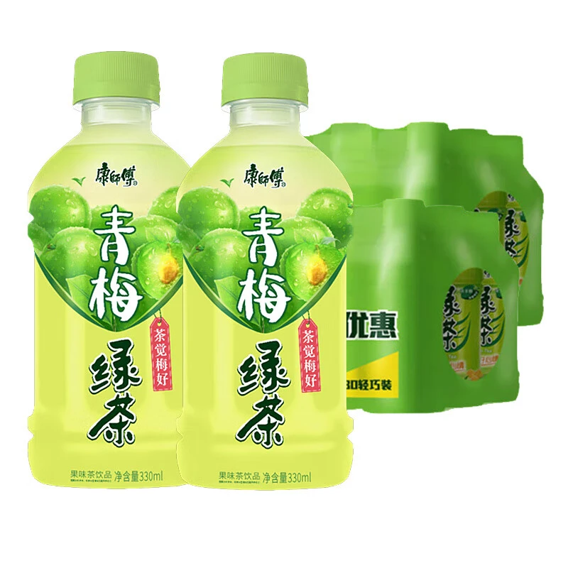 康师傅绿茶青梅绿茶330ml*12瓶【整件】酸甜果汁夏季茶饮品饮料
