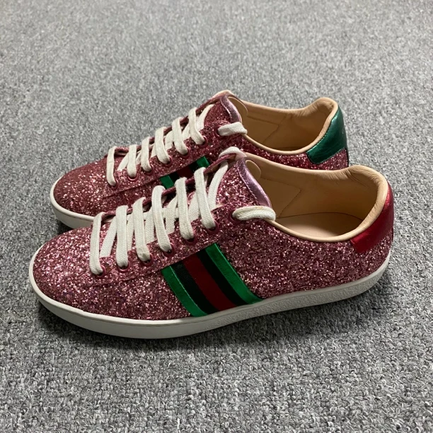 95新 GUCCI/古驰 98新/36.5码/粉色亮片闪粉板鞋/BF00521