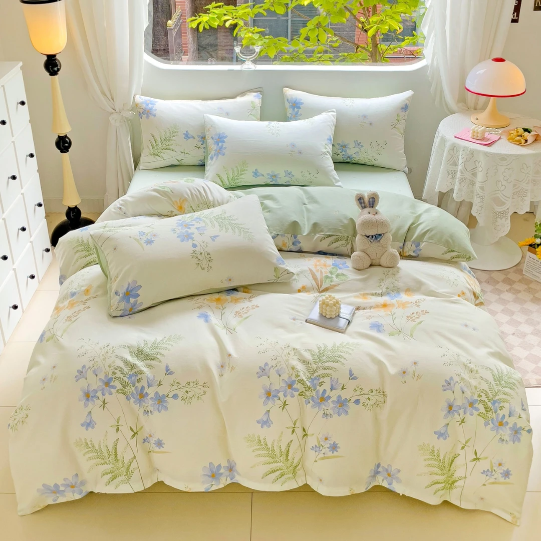 懂生活 小清新田园风全棉纯棉斜纹印花四件套 单人学生宿舍三件套
