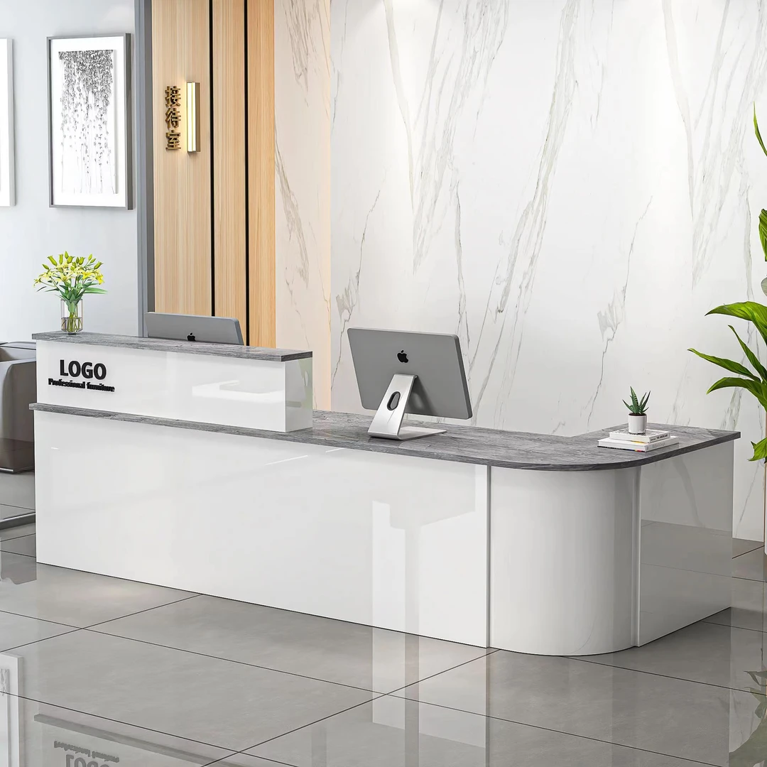 收银台店铺接待圆弧形小型水果店柜台培训办公前台桌台美容院简约