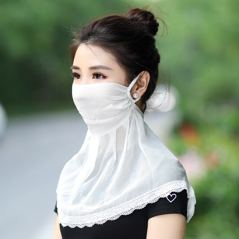 桑蚕丝真丝挂耳夏季遮阳面纱女面罩遮脸全脸防明星同款防晒面纱