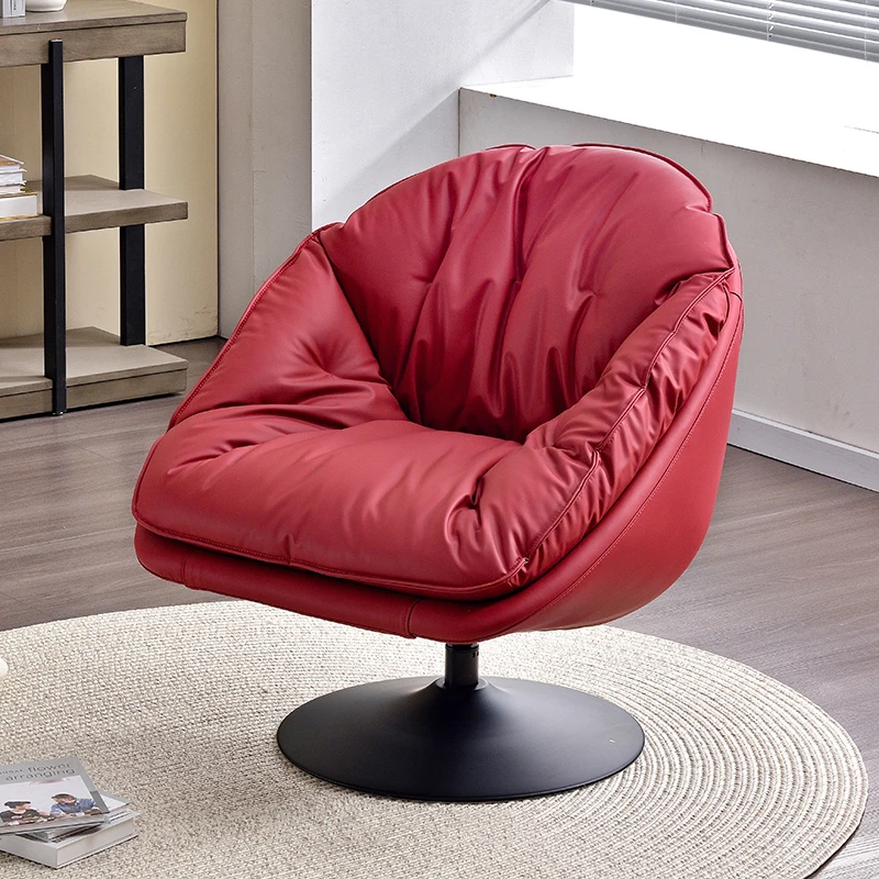 时尚旋转沙发椅小户型家用懒人蛋壳椅阳台客厅舒适皮艺沙发单人椅