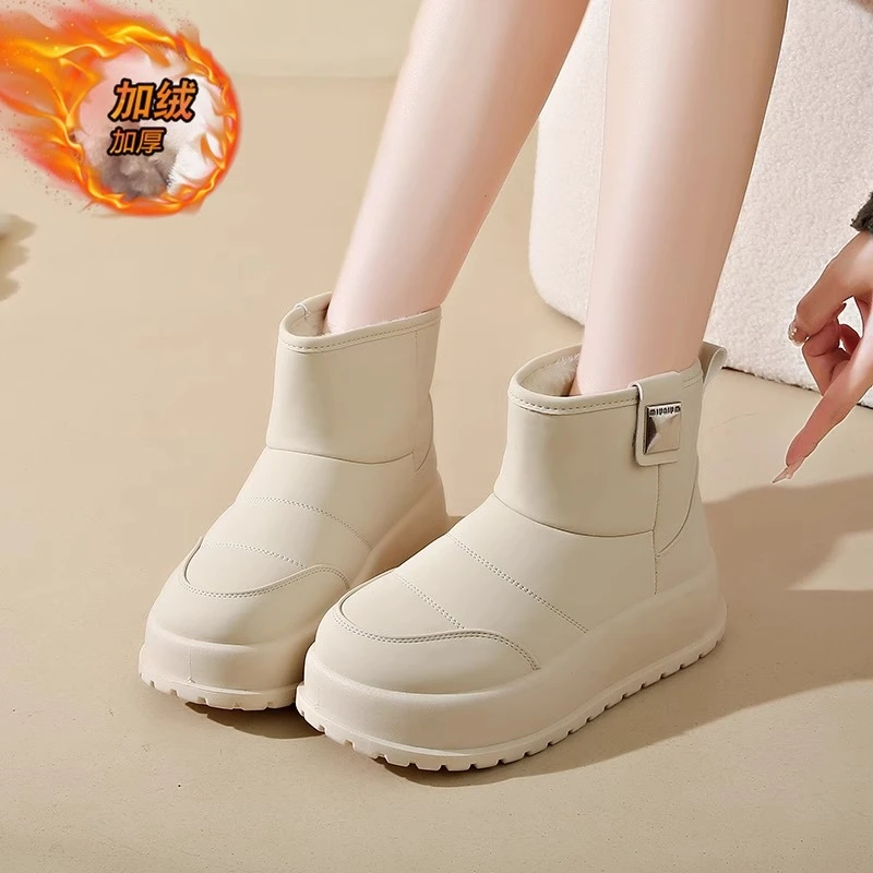 【万象撤柜】增高加厚雪地靴女2024年新款冬季厚底棉鞋加绒面包棉靴