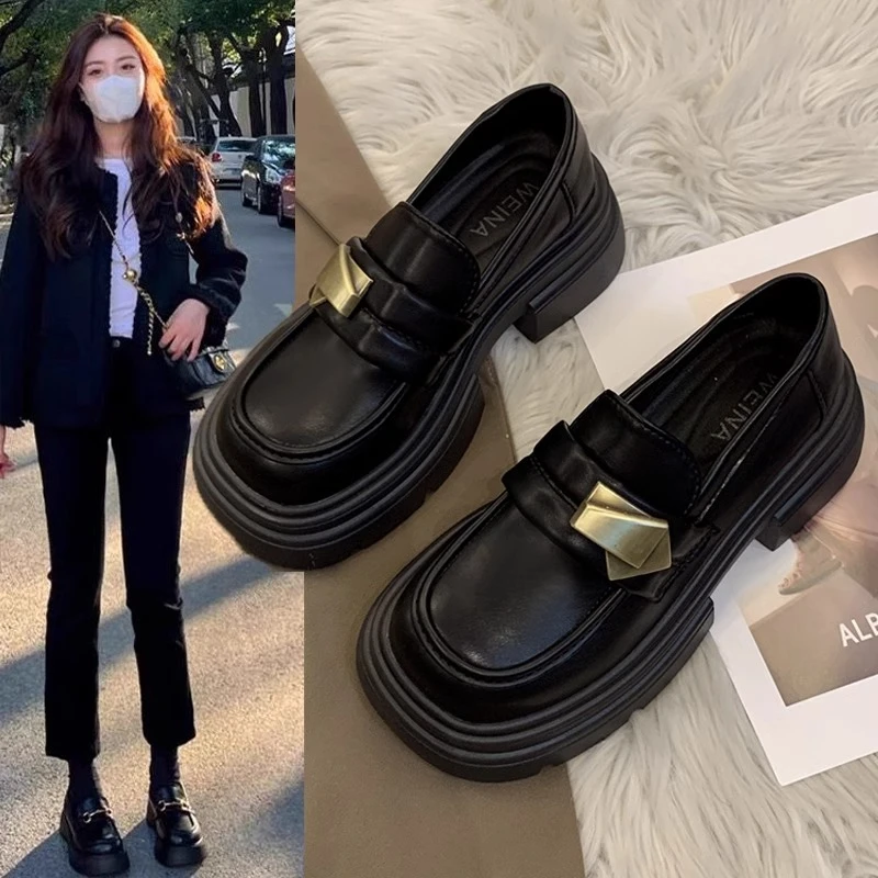 【万象撤柜】厚底英伦风小皮鞋女2025新款秋冬一脚蹬玛丽珍乐福单鞋