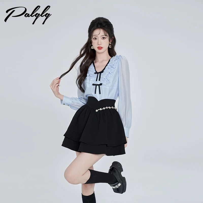 【palglg】学院风甜美气质衬衫半身裙初秋新款时尚套装-33PTA41031