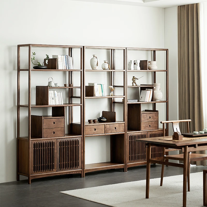 【直播间专享价】北美黑胡桃木书架青山博古架茶室简约落地置物架
