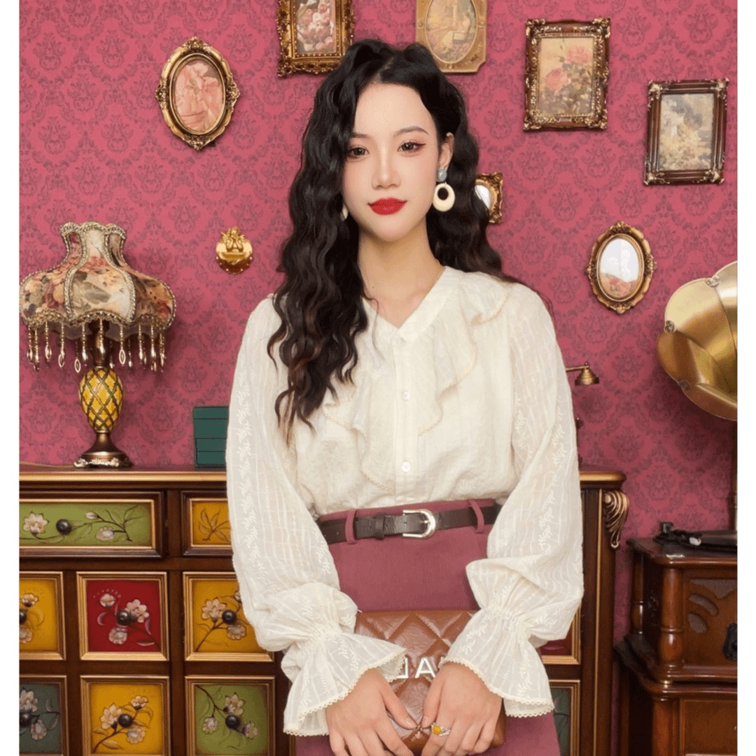 多多【蓓蕾初开】港味复古衬衫气质百搭上衣16539