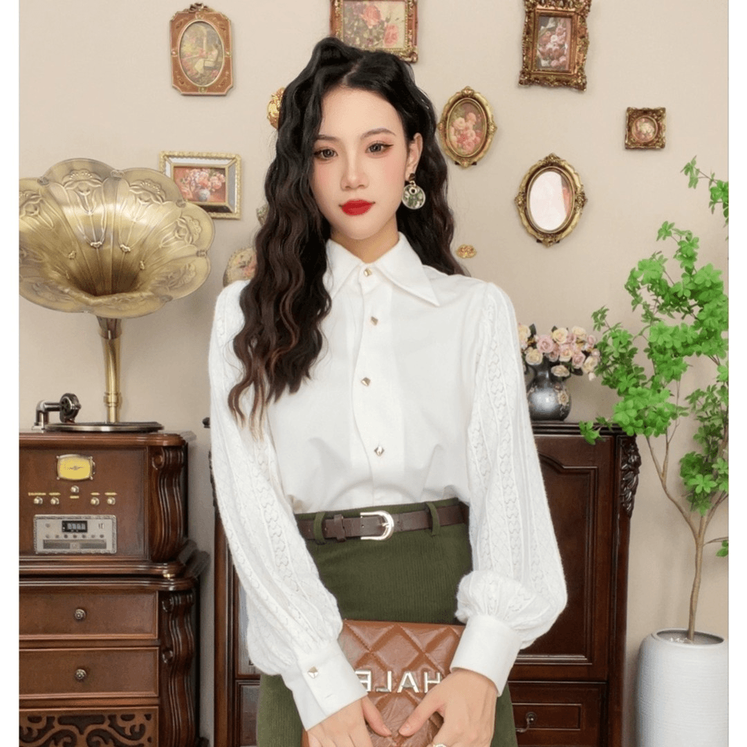 多多【冬日恋人】港味复古衬衫百搭气质衬衣时尚长袖宽松上衣18007