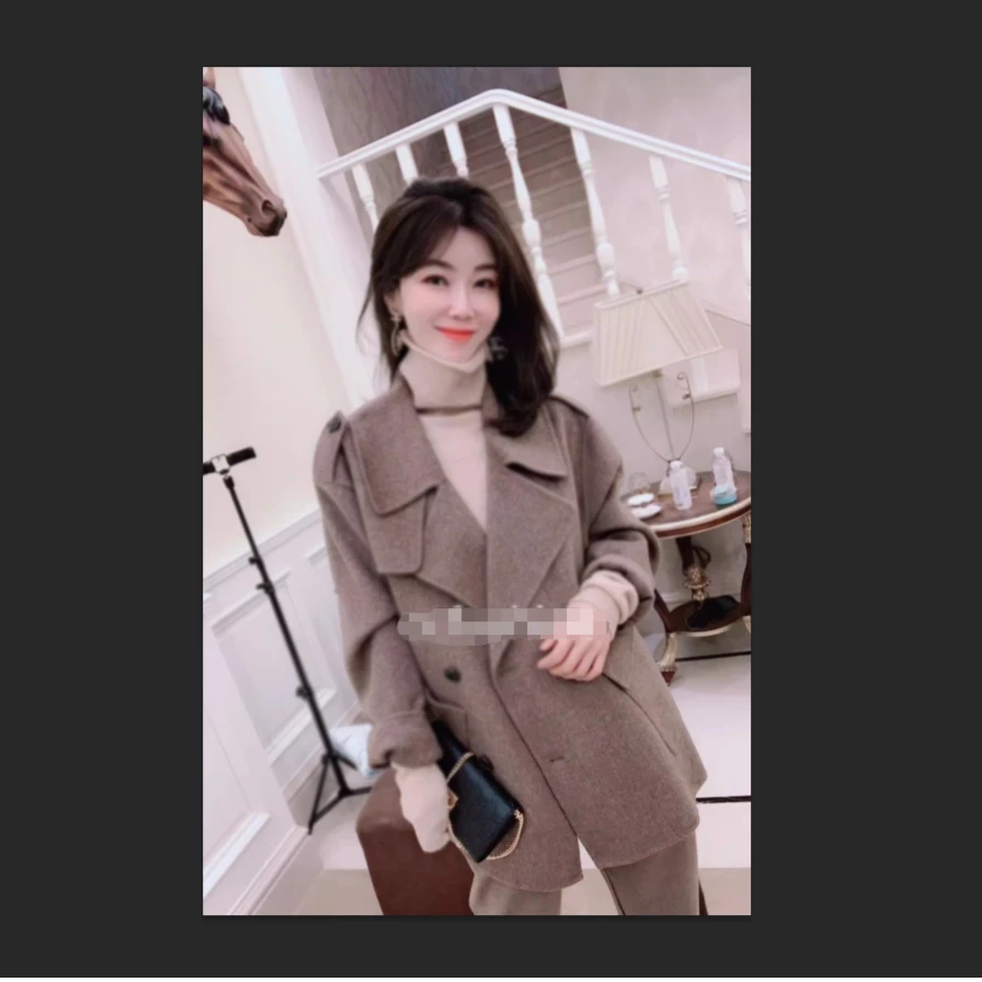 M9A81917 欧洲2023秋季新款欧货潮时尚系带中长款大衣外套女装