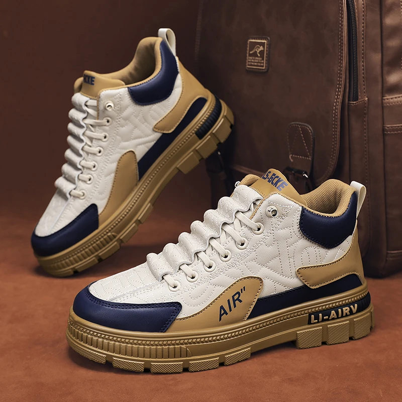 男士工装鞋秋季新款高帮时尚百搭透气内增高厚底运动休闲马丁靴男