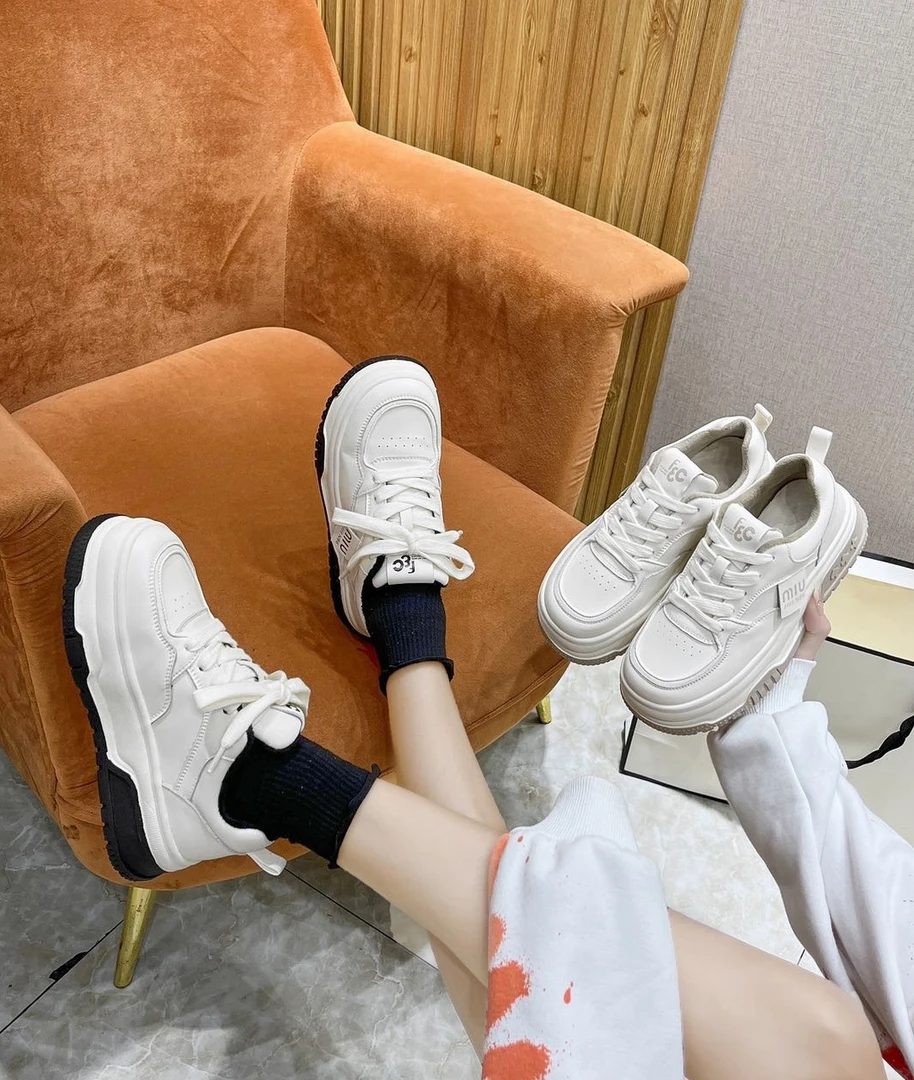 秋冬百搭真皮春季潮流ins韩版秋季系带女鞋时尚厚底白鞋XY16080-1
