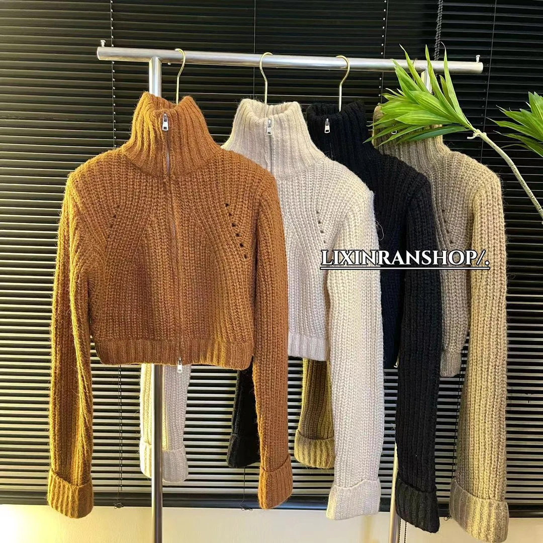 李欣然  香巧可可  冬韩版气质百搭简约拉链半高领针织毛衣0609