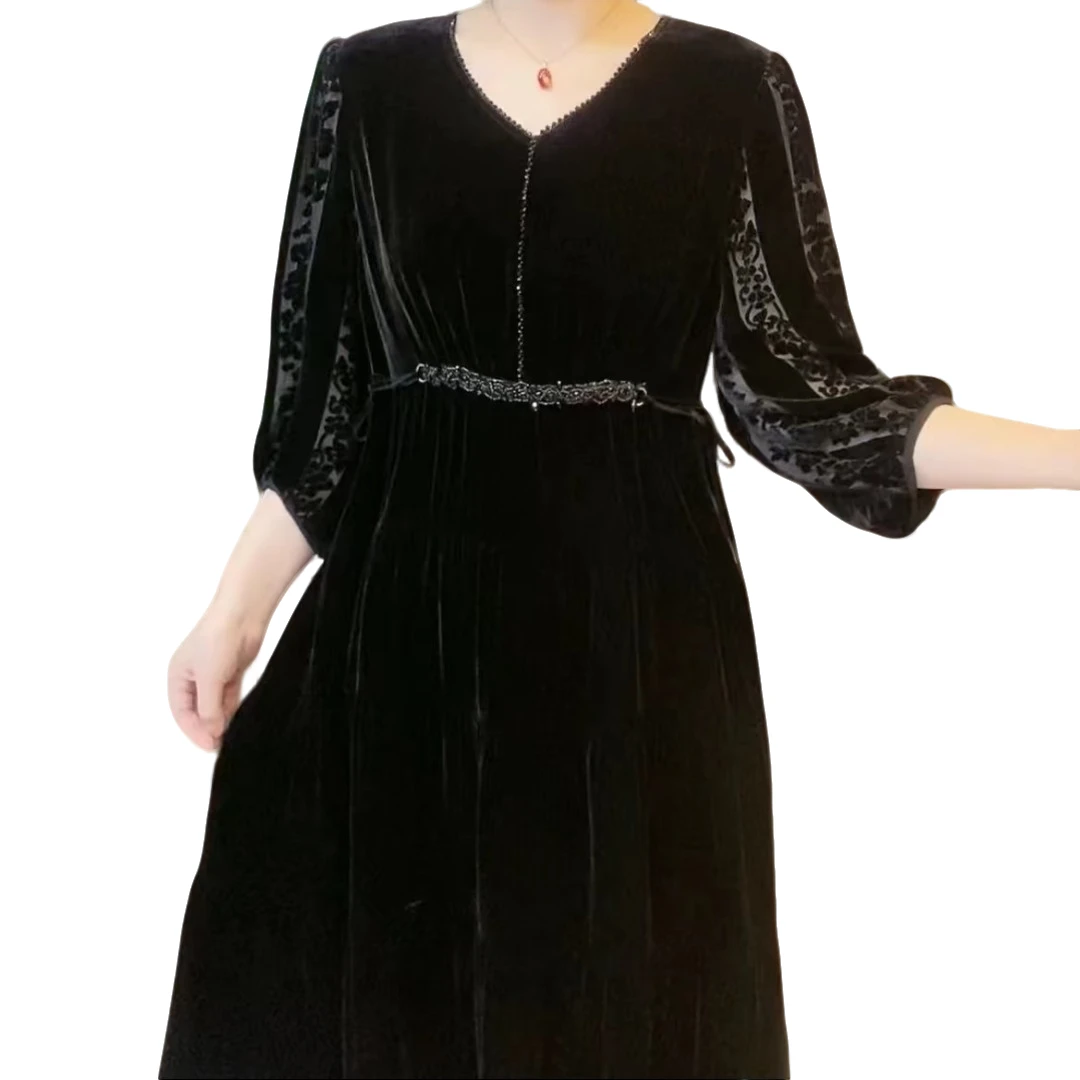 金池［3612］高端大气上档次v领收腰显瘦连衣裙爆款三季可穿