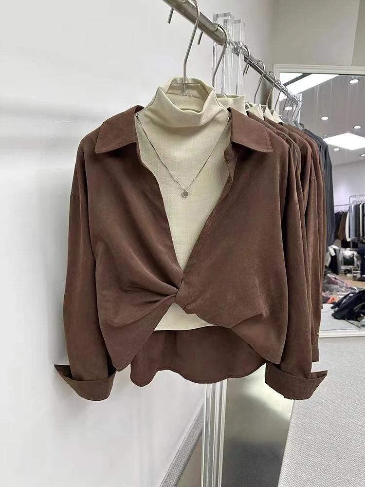 1018#2024新款时尚长袖衬衣中领背心两件套