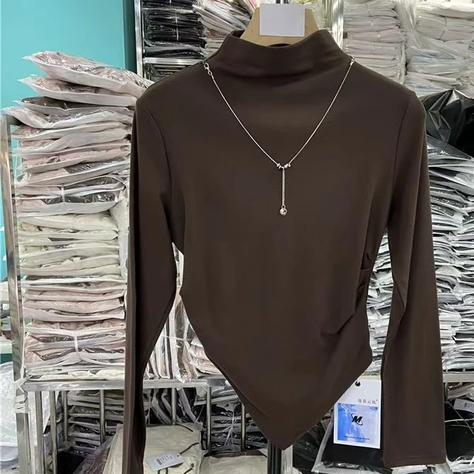 28128#【无链链】2024新款时尚百搭气质长袖设计打底上衣