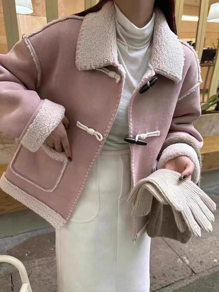 9152#【长56】冬款时尚气质百搭皮毛一体外套