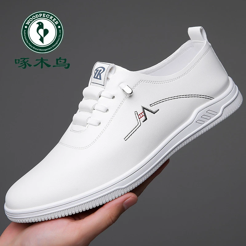 啄木鸟男鞋春季新款软底皮鞋男韩版白色休闲鞋百搭时尚英伦鞋男潮