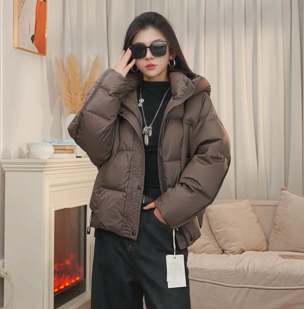 2024新款泡芙短款连帽石墨烯女装羽绒服外套0886气质