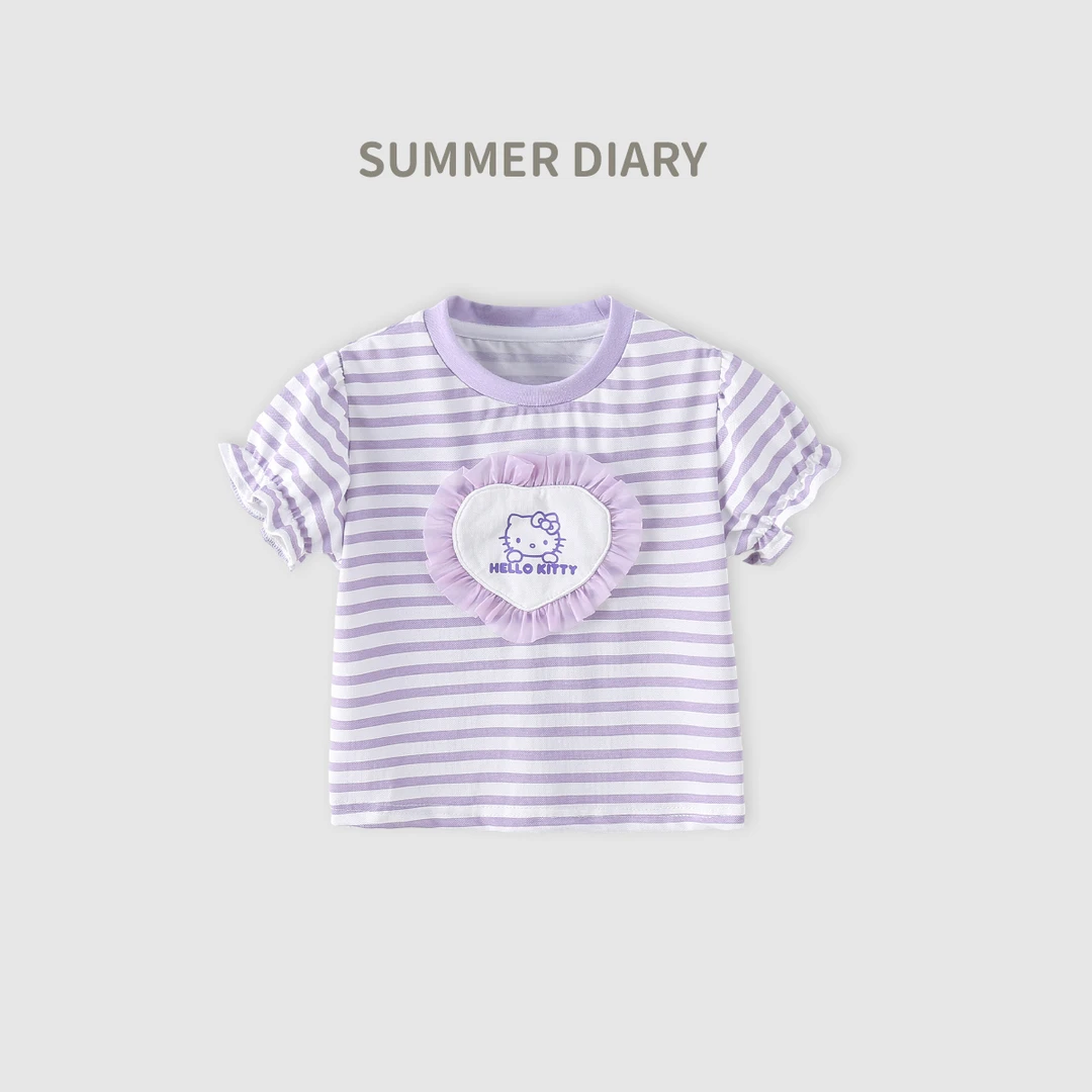 HELLO KITTY/凯蒂猫夏款婴幼女童胸口蕾丝花边短袖T恤KT4221006