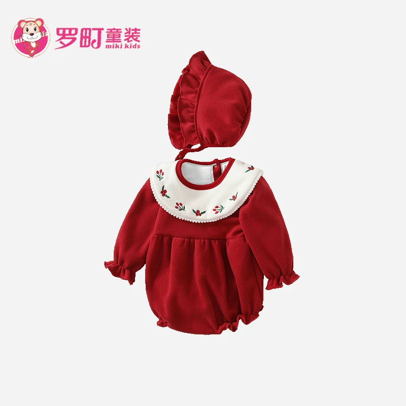满月新生婴儿拜年服包屁衣公主女宝宝哈衣超萌百天加绒衣服秋冬装