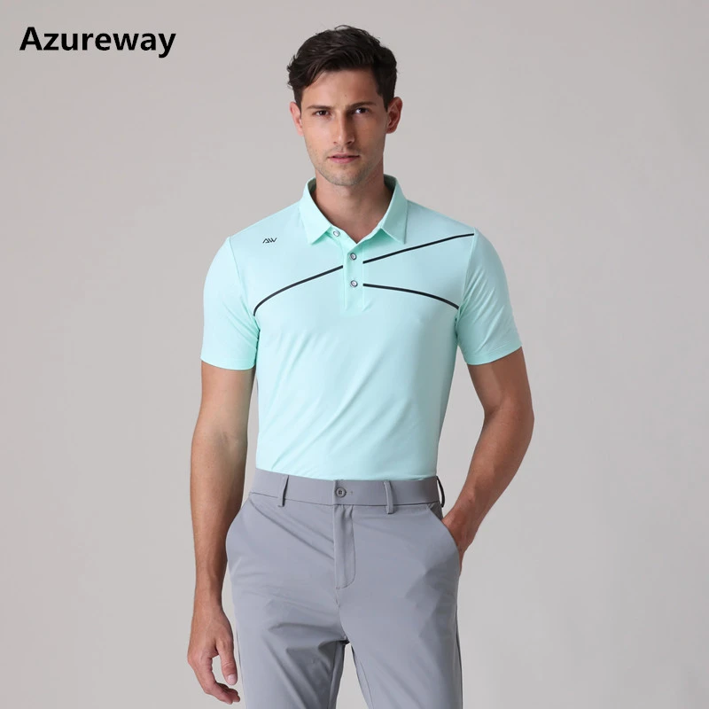 Azureway新款高尔夫男干短袖透气速干弹力修身T恤衫GOLF球衣服装